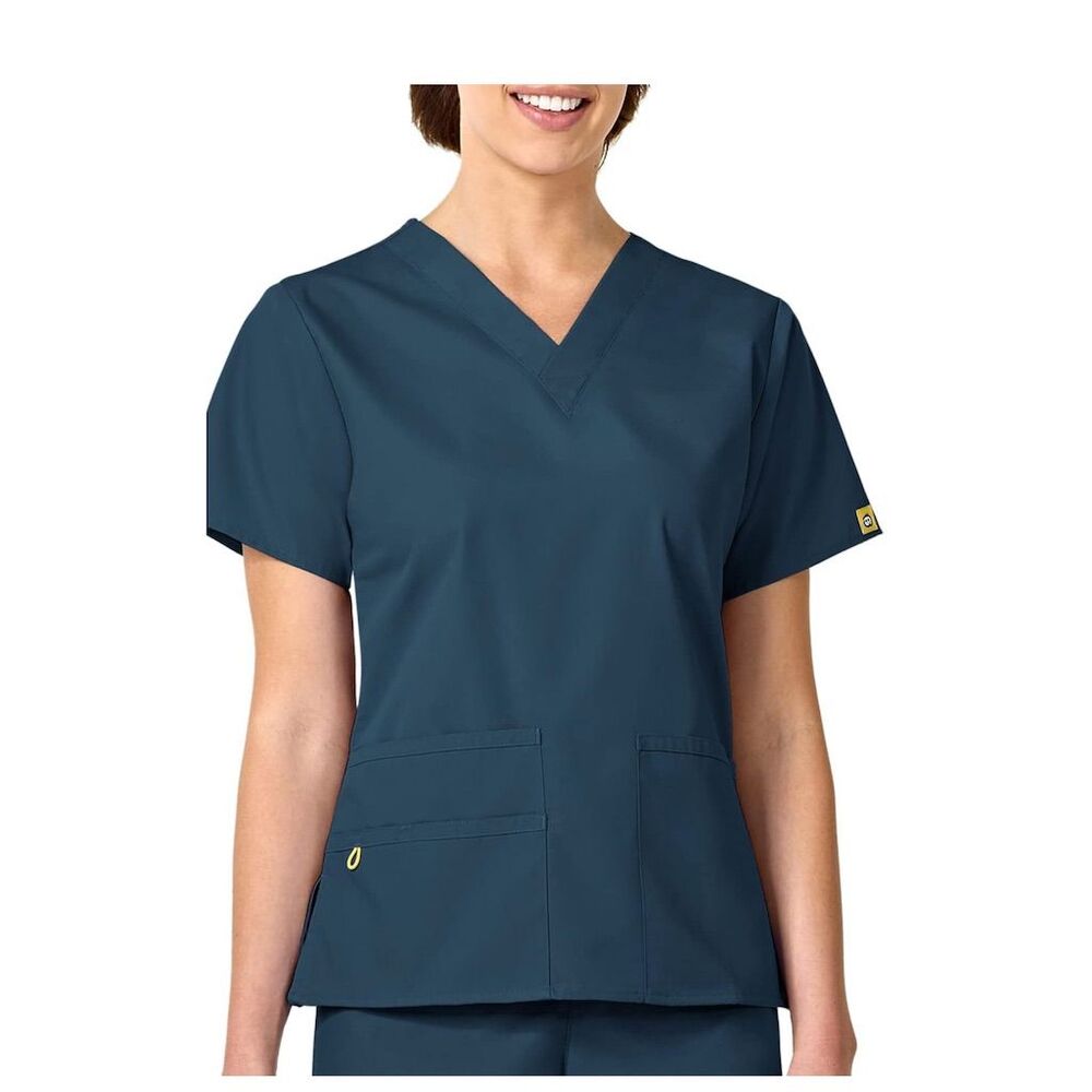 WonderWink Women's V-Neck Scrub Top Blue Size M Workwear - Picture 3 of 4